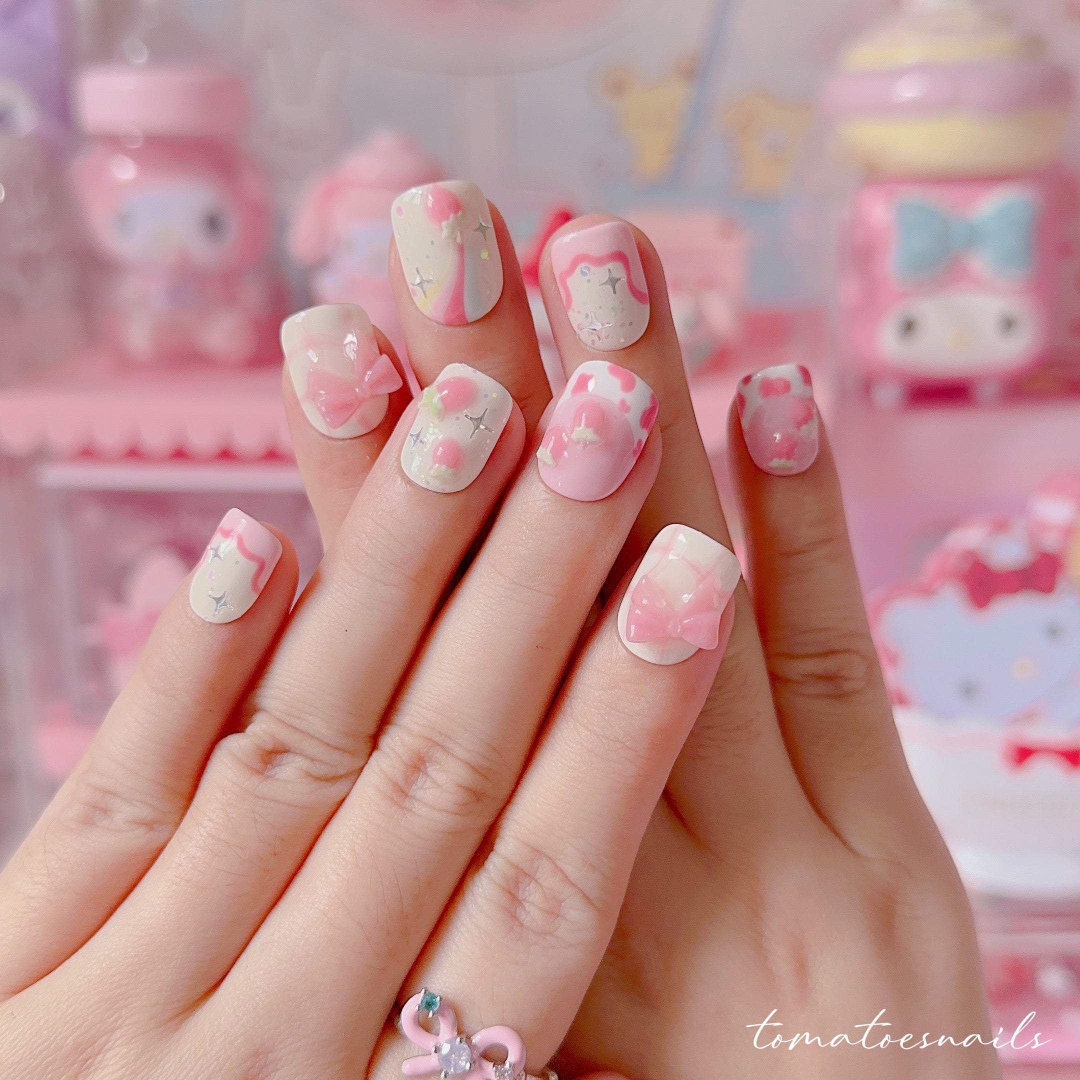 Strawberry factory Milk kitty nails